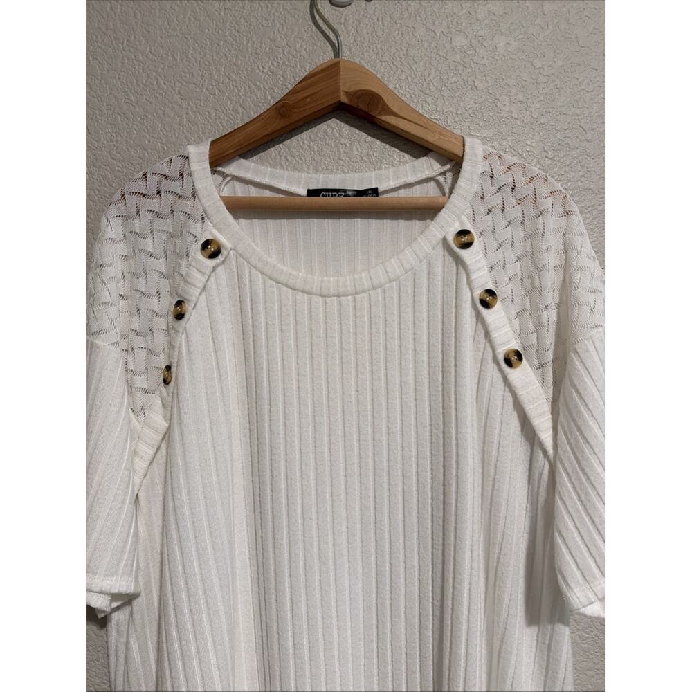 Boutique Tunic Top Blouse White Lace Crochet Sunday Career Soft Ribbed Plus 3XL - Picture 2 of 5
